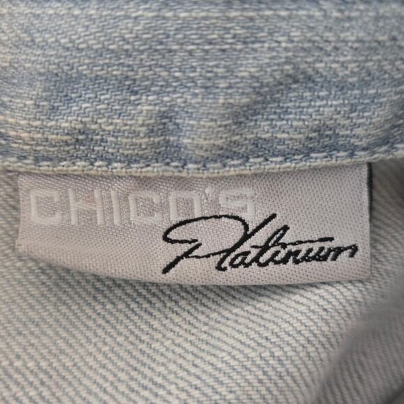 Chico's Platinum Light Denim Button Front Pockets Women's Jacket 1 - M - Picture 4 of 6